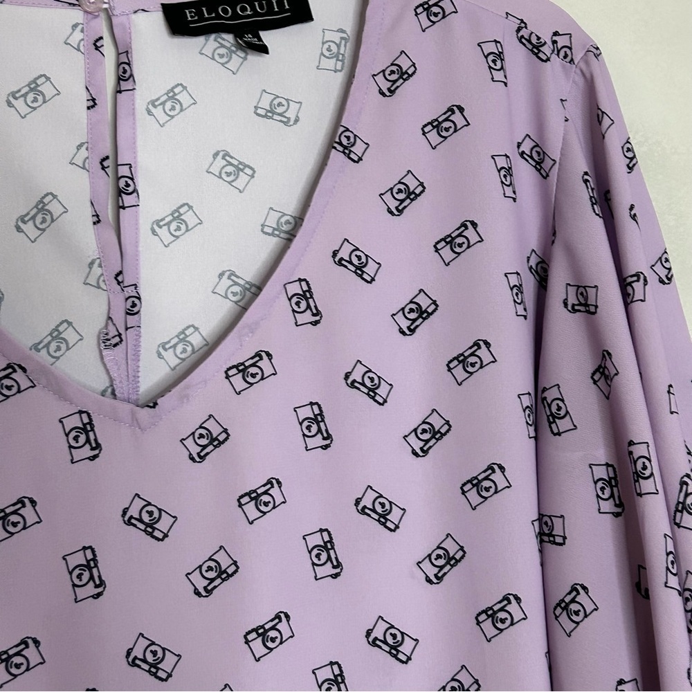 Eloquii Short Flutter Sleeve Blouse Camera Print … - image 4